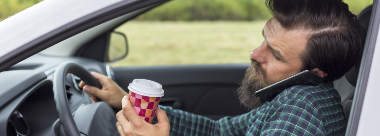 distracted driving coffee phone
