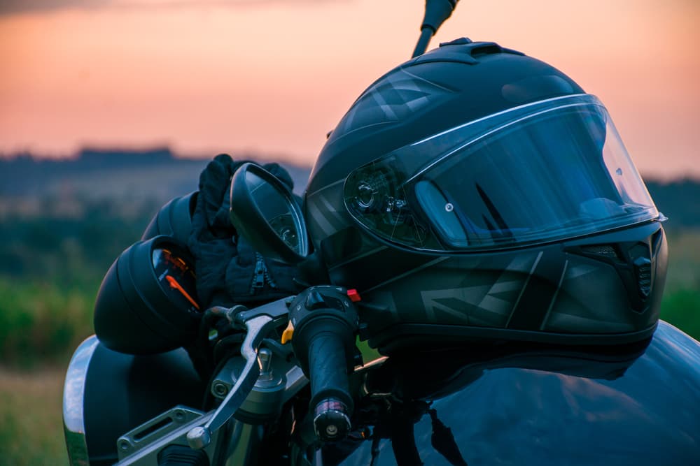 motorcycle helmet on motorcycle