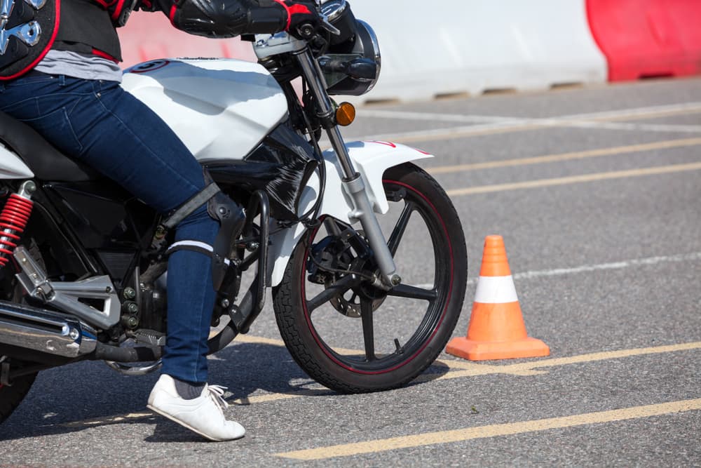 motorcyclist practicing for exam