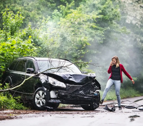 A lady calling for help after an accident