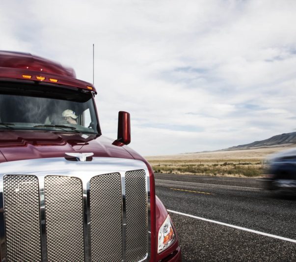 truck driving fast on the highway