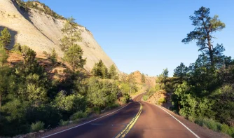 An empty road snaked far along